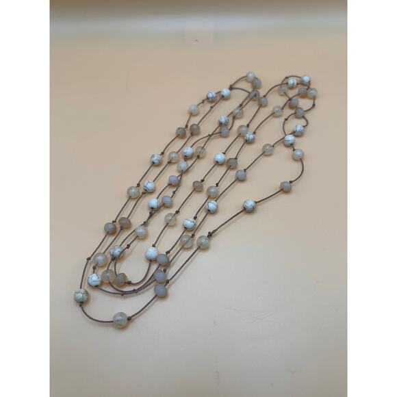 Neutral Beaded Boho Necklace with Natural Stone Accents - Picture 1 of 4
